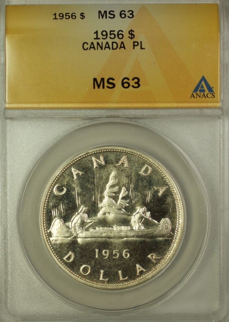 ANACS MS-63 Proof Like 1956 Silver Canada Dollar Coin Featuring Queen Elizabeth II (1 of 2)