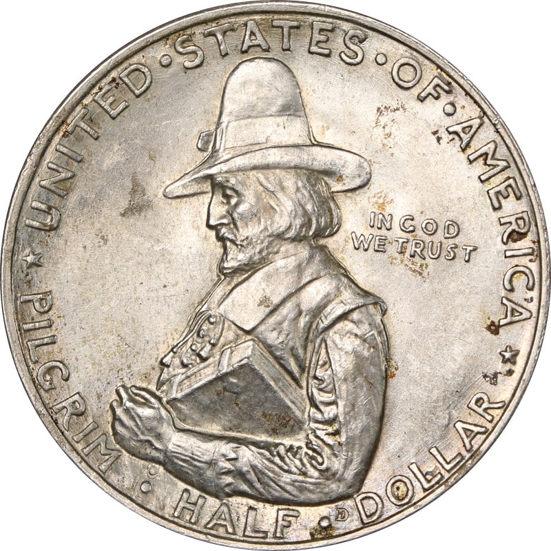 1920 Silver Pilgrim Commemorative Half Dollar United States Coin (1 of 2)