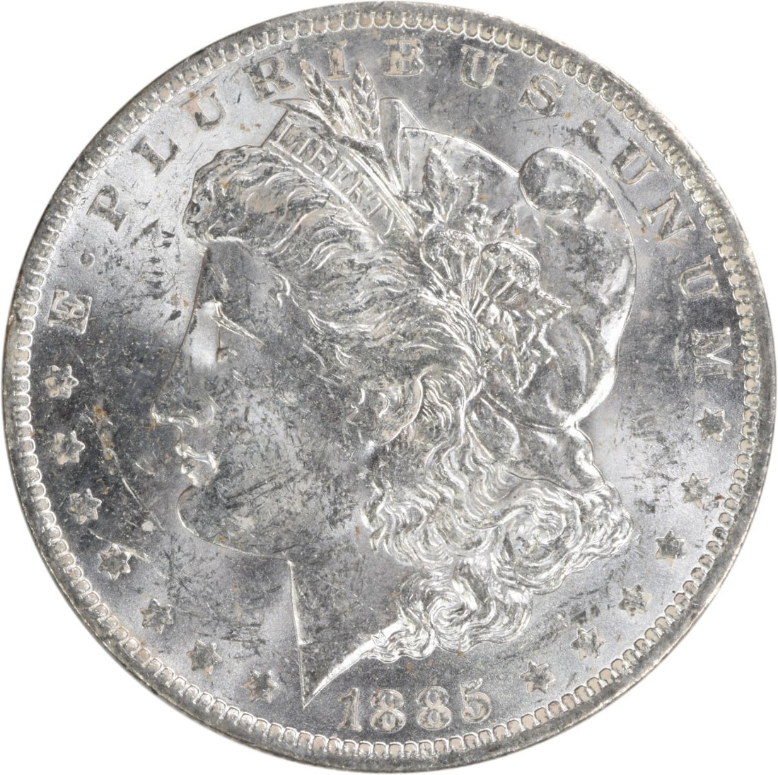 Uncirculated 1885 O Silver Dollar Morgan Type Brilliant Uncertified: Uncirculated 1885 O Silver Dollar Morgan Type Brilliant Uncertified This 1885-O Morgan Silver Dollar is an uncirculated coin featuring a brilliant uncirculated (BU) grade. Struck at the New Orleans Mi