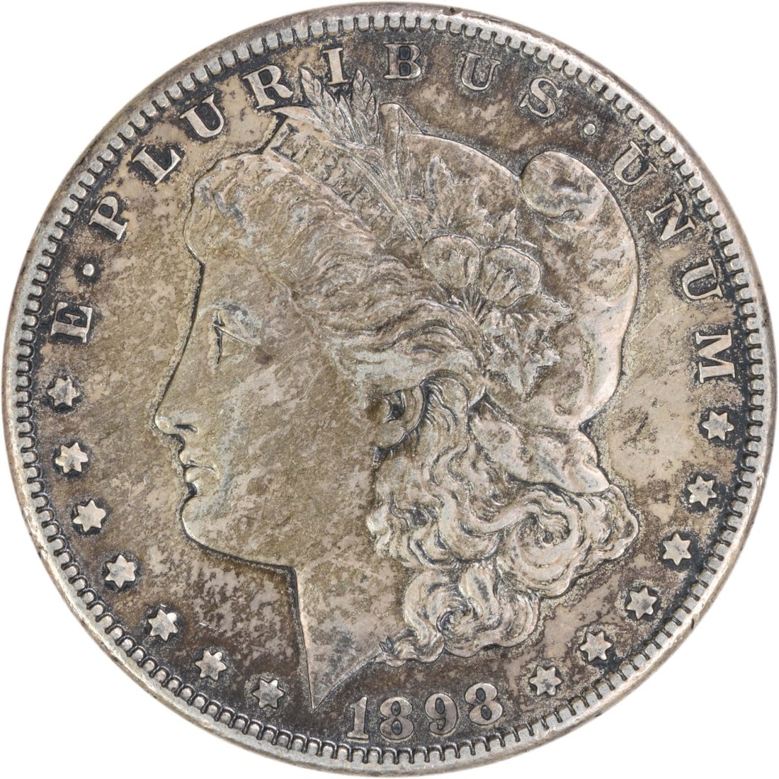 1898 San Francisco Morgan Dollar EF Grade Uncertified Silver US Coin: 1898 San Francisco Morgan Dollar EF Grade Uncertified Silver US Coin This 1898-S Morgan Silver Dollar is an early American coin minted in San Francisco. It is composed of 90% silver and 10% copper, fe