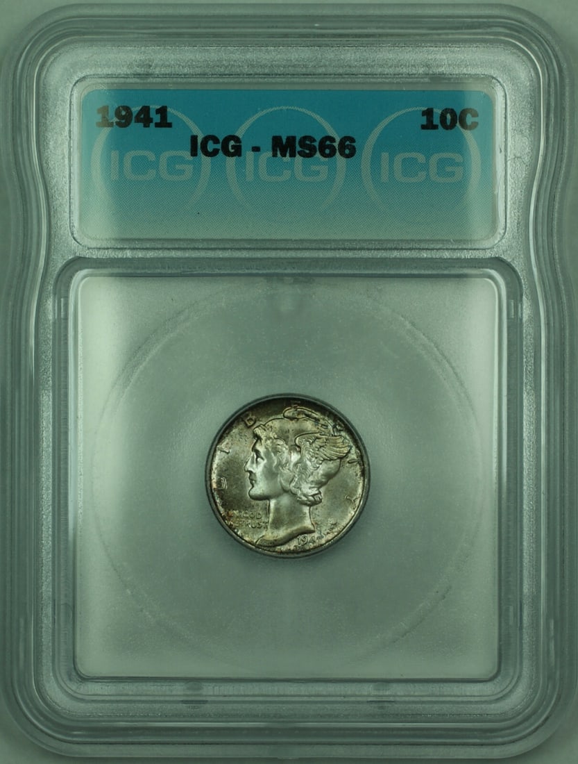 1941 Silver 10 Cent Mercury Dime ICG MS66 With Toning (1 of 2)