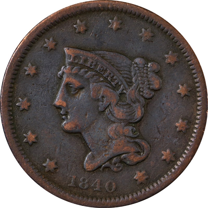 1840 United States Copper Large Cent Small Date Variety Coin: 1840 United States Copper Large Cent Small Date Variety Coin This is an 1840 Large Cent featuring the small date variety. The coin is composed of copper and originates from the United States. It is a 