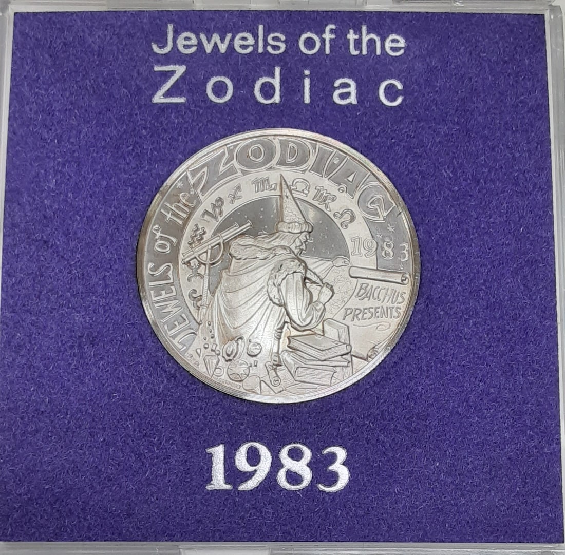 1983 .999 Silver Medal Jewels of Zodiac Bacchus Mardi Gras in Case 28.4g (1 of 4)