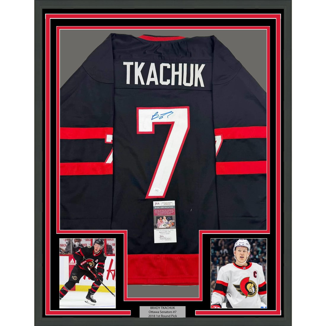 Framed Autographed Brady Tkachuk Ottawa Senators Jersey JSA COA 35x39 (1 of 2)