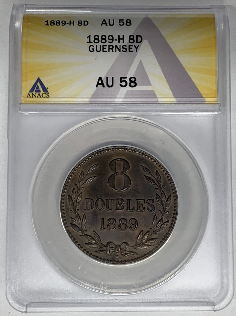 Guernsey 1889 8 Doubles ANACS AU 58 Certified Coin (1 of 2)