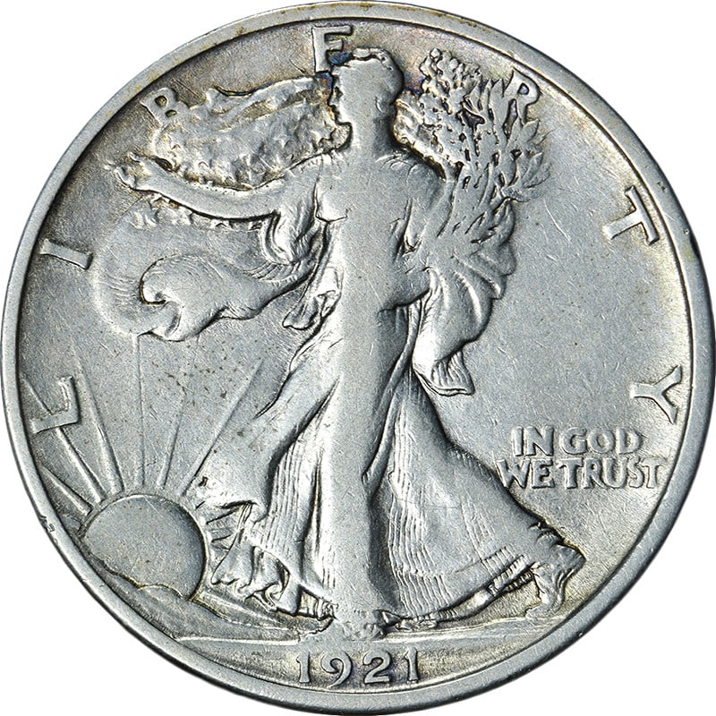 1921 D Silver Walking Liberty Half Dollar F/VF Key Date United States Coin (1 of 2)