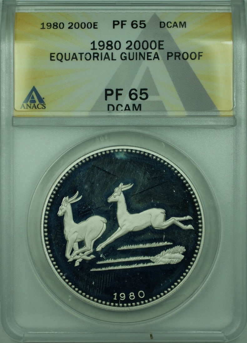 Equatorial Guinea 1980 2000 Ekuele Proof Silver Coin ANACS PF-65 DCAM (1 of 2)