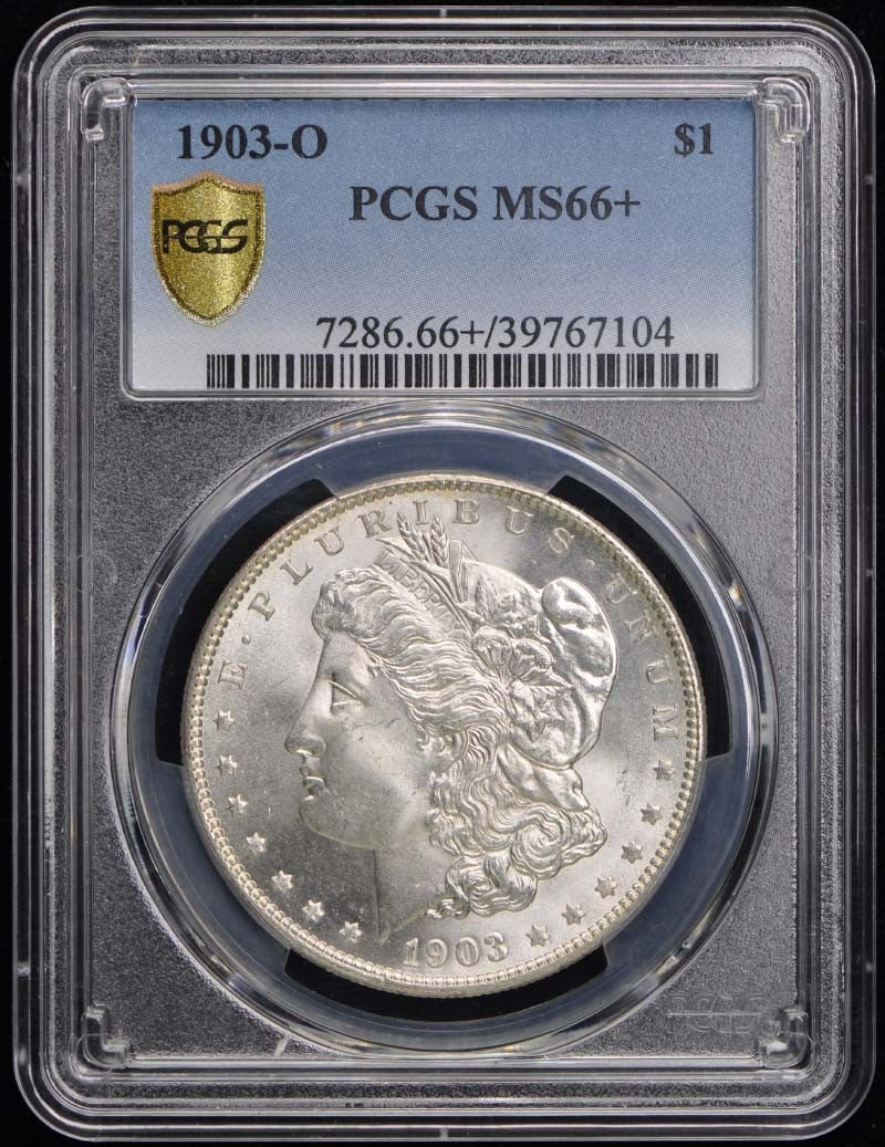 1903-O Morgan Dollar PCGS MS66+ Uncirculated New Orleans: 1903-O Morgan Dollar PCGS MS66+ Uncirculated New Orleans This 1903-O $1 Morgan Dollar, certified by PCGS with a grade of MS66+, is an exceptional piece for collectors. The coin is uncirculated and ori