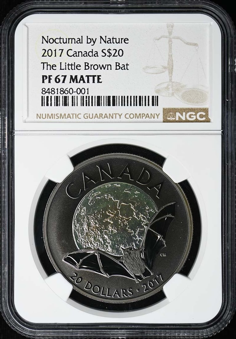 NGC PR67 2017 Canada 20 Dollar Little Brown Bat Silver Coin: NGC PR67 2017 Canada 20 Dollar Little Brown Bat Silver Coin This 2017 Canada The Little Brown Bat silver $20 coin is graded PR67 by NGC and remains uncirculated. It is a pre-owned collectible and feat