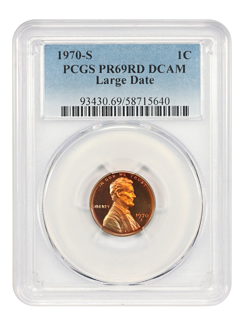 PCGS PR69DCAM Lincoln Cent 1970-S Large Date Proof One Cent Coin (1 of 6)
