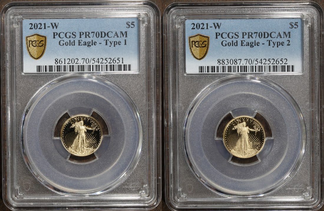 PCGS PR70 Proof Set 2021 American Gold Eagle 1/10 oz Type 1 and Type 2 (1 of 2)