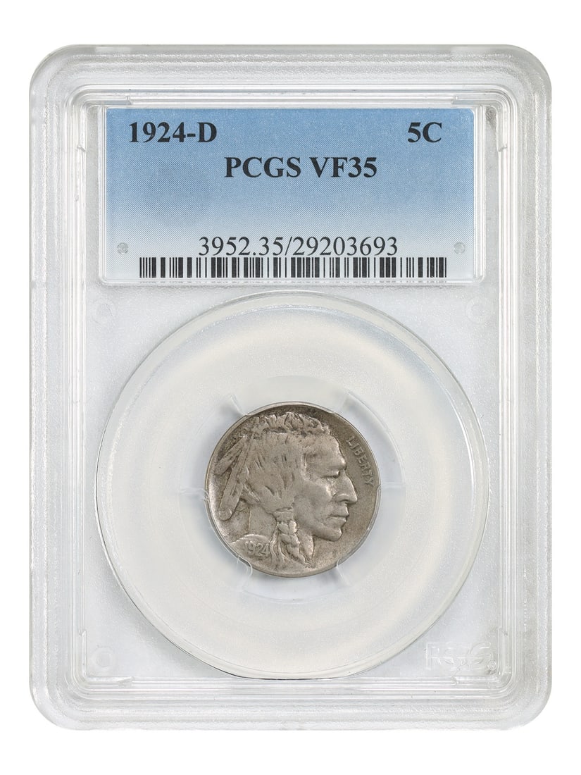 Buffalo Nickel 1924 Denver Five Cent Coin PCGS VF35 (1 of 4)
