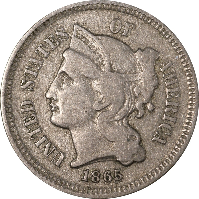 United States 1865 Overdate Three Cent Nickel Circulated Coin (1 of 2)