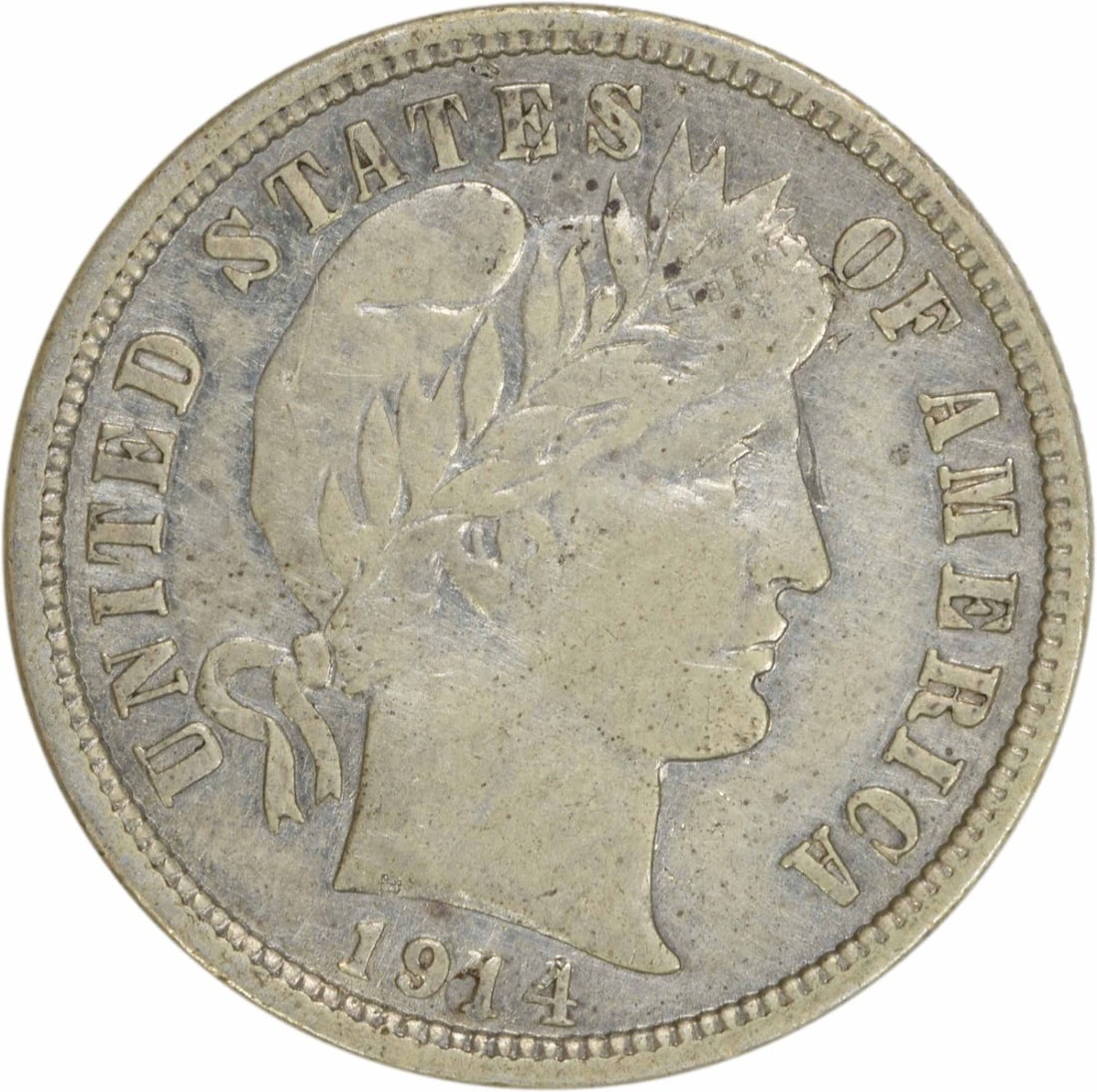 1914 Barber Silver Dime AU Uncertified 90% Silver Coin (1 of 2)