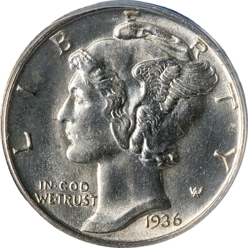 ANACS MS64 FSB 1936-D Silver Mercury Dime Uncirculated: ANACS MS64 FSB 1936-D Silver Mercury Dime Uncirculated This 1936-D Mercury Dime is certified by ANACS with a grade of MS64 FSB, indicating a strong strike and full split bands. The coin features impre