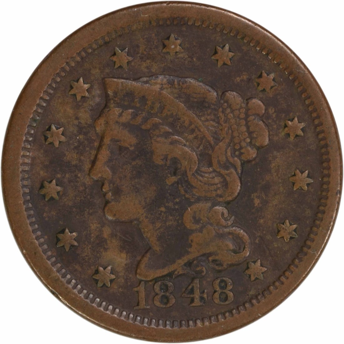 1848 Braided Hair Large Cent VF Copper Coin (1 of 2)