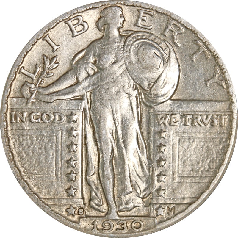 1930 San Francisco Silver Standing Liberty Quarter Coin United States: 1930 San Francisco Silver Standing Liberty Quarter Coin United States This is a 1930-S Standing Liberty Quarter from the United States. The coin is composed of silver with a fineness of 0.9 and was st