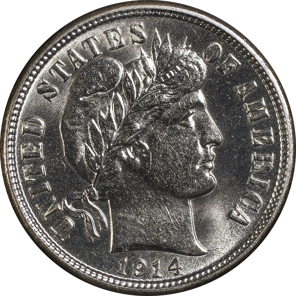 Denver Mint 1914 Silver Barber Dime United States Coin: Denver Mint 1914 Silver Barber Dime United States Coin This is a 1914-D Barber Dime from the Denver Mint, composed of silver. The coin is circulated and pre-owned, originating from the United States. 