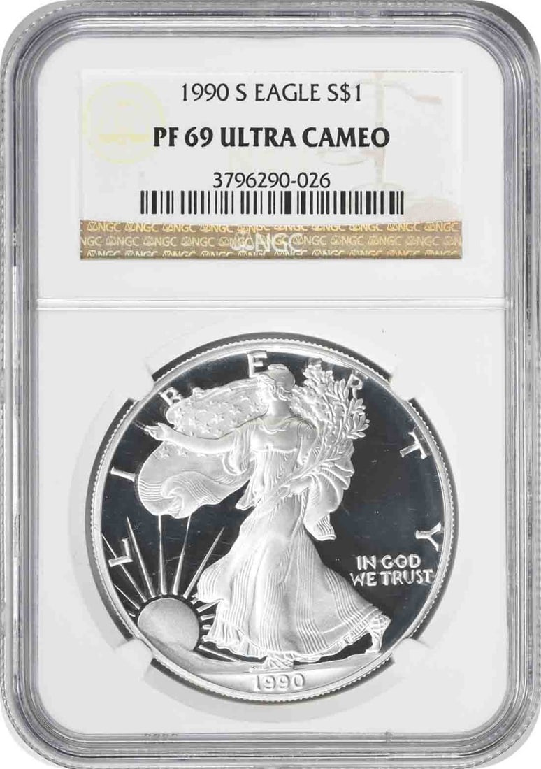 1990 San Francisco Proof Silver Eagle Dollar NGC PF69 Ultra Cameo (1 of 2)