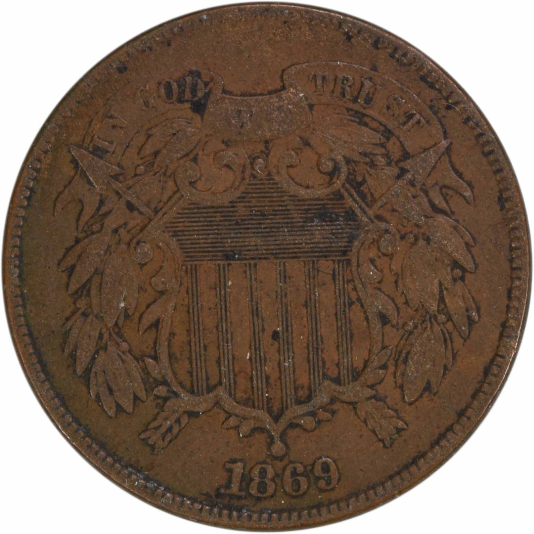 1869 Two Cent Piece VF Bronze Coin Uncertified Philadelphia: 1869 Two Cent Piece VF Bronze Coin Uncertified Philadelphia This 1869 Two Cent Piece is a fascinating piece of numismatic history. Struck in bronze at the Philadelphia Mint, this coin features a beaut