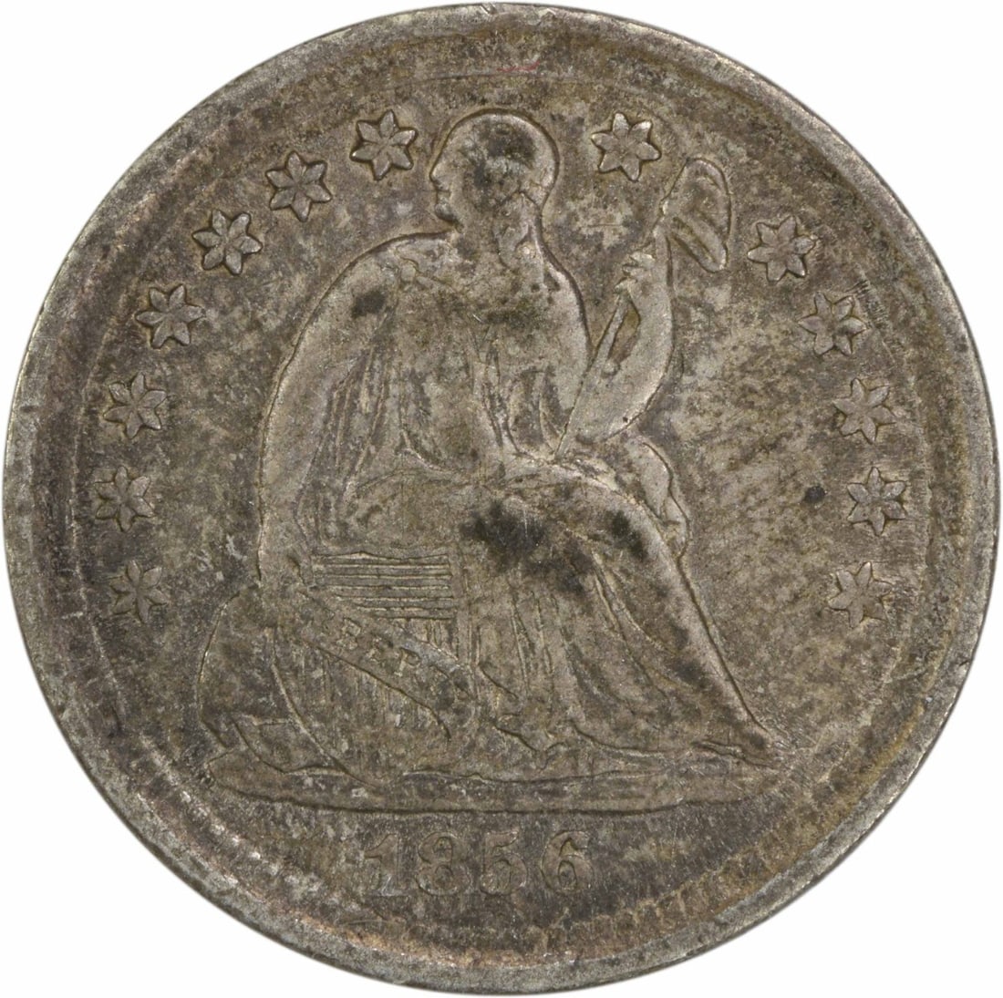1856 Liberty Seated Half Dime EF Uncertified 90% Silver Coin: 1856 Liberty Seated Half Dime EF Uncertified 90% Silver Coin This 1856 Liberty Seated Silver Half Dime is a remarkable piece of American numismatic history. Struck at the Philadelphia Mint, this coin 