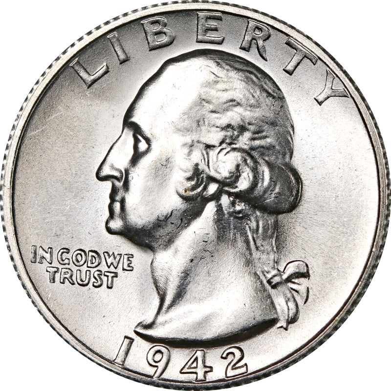 1942-S Silver Washington Quarter San Francisco Mint Uncertified: 1942-S Silver Washington Quarter San Francisco Mint Uncertified This is a 1942-S Washington Quarter composed of silver with a fineness of 0.9. Minted in San Francisco, this circulated coin is from the