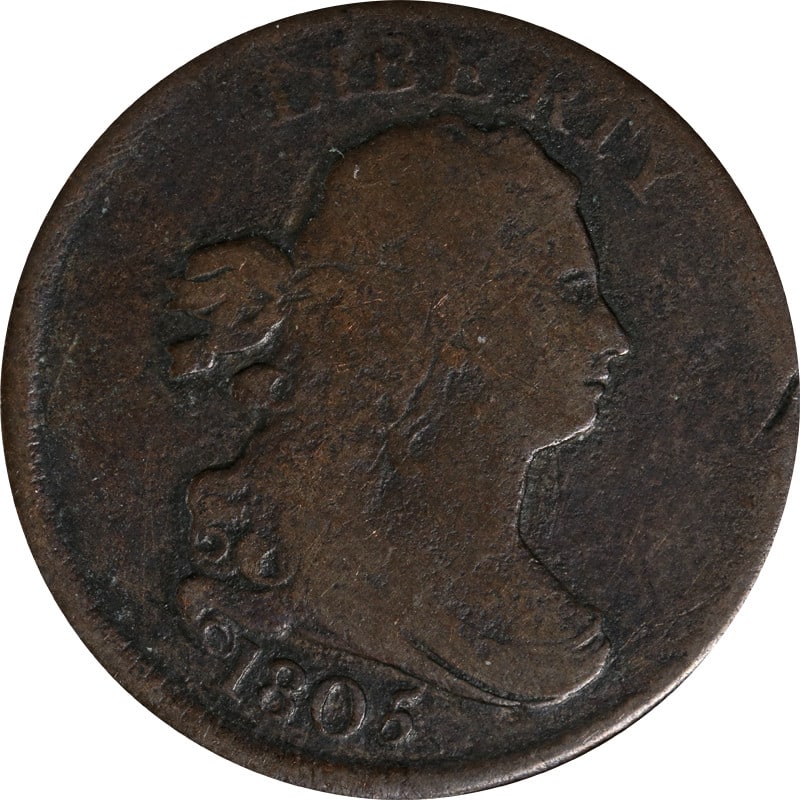 United States 1805 Copper Draped Bust Half Cent Coin: United States 1805 Copper Draped Bust Half Cent Coin This is an 1805 Draped Bust Half Cent from the United States. The coin is composed of copper and has been circulated. It is pre-owned and uncertifi
