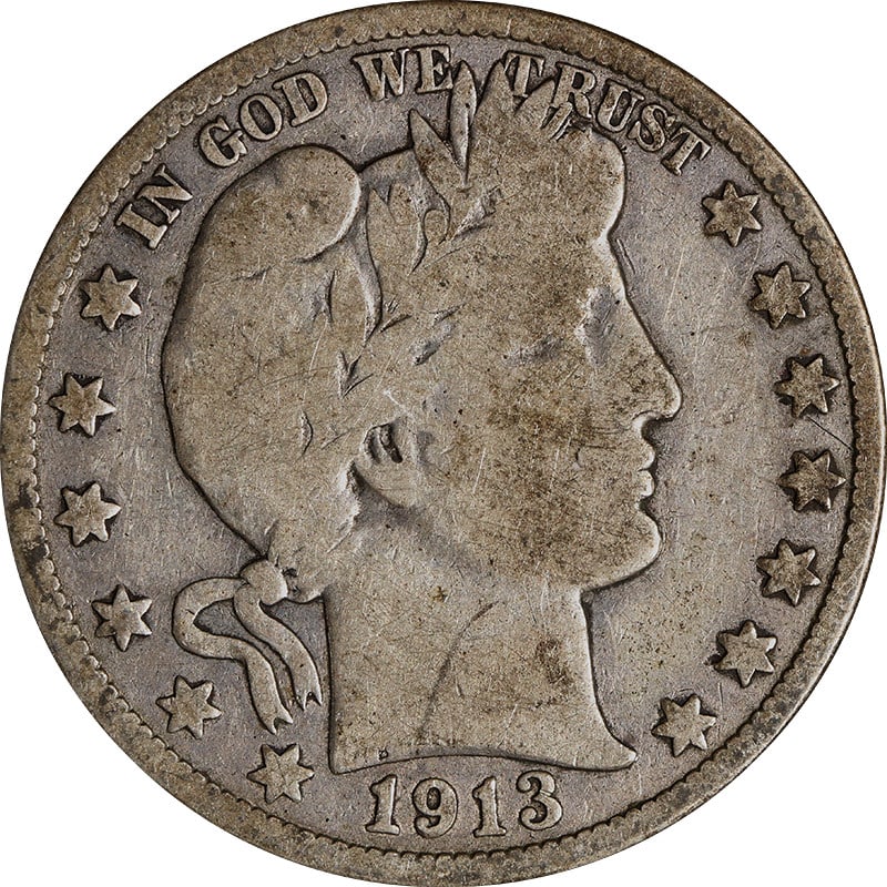 1913 Philadelphia Barber Half Dollar Silver Circulated US Coin: 1913 Philadelphia Barber Half Dollar Silver Circulated US Coin This is a 1913-P Barber Half Dollar struck at the Philadelphia Mint. The coin is composed of silver and has been circulated. It is uncert