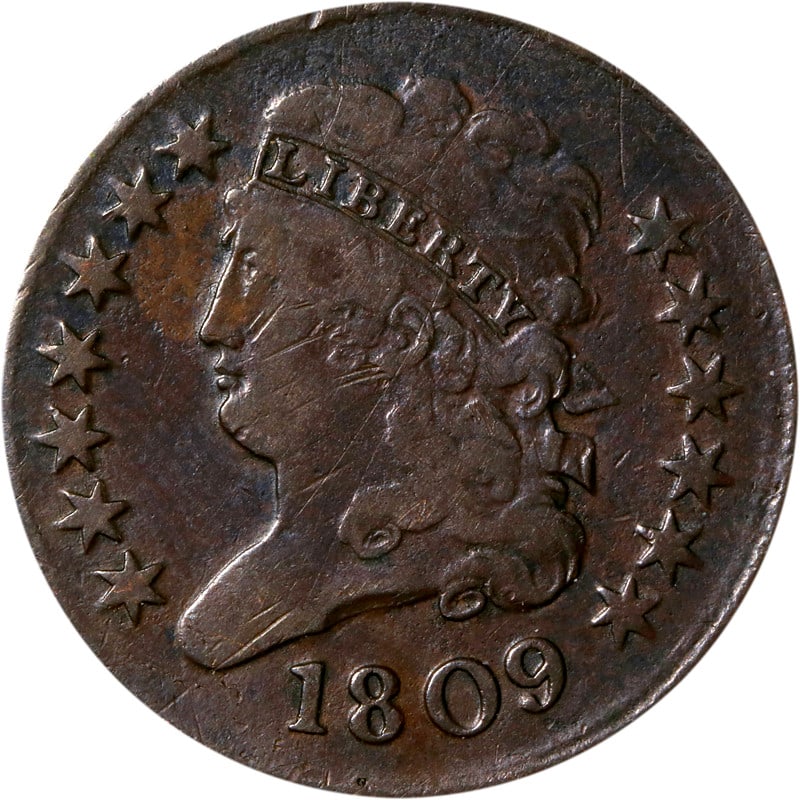 United States 1809 Copper Half Cent Circulated Coin Uncertified: United States 1809 Copper Half Cent Circulated Coin Uncertified This is an 1809 Half Cent coin from the United States, composed of copper. The coin is in circulated, pre-owned condition and is uncerti