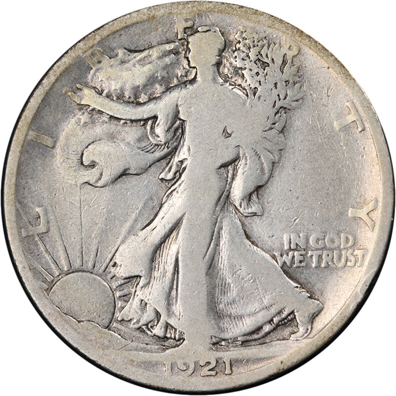 1921 Philadelphia Walking Liberty Half Dollar VG Silver Key Date Coin: 1921 Philadelphia Walking Liberty Half Dollar VG Silver Key Date Coin This 1921-P Walking Liberty Half Dollar is a circulated coin featuring the iconic Walking Liberty design. It is graded as VG (Very
