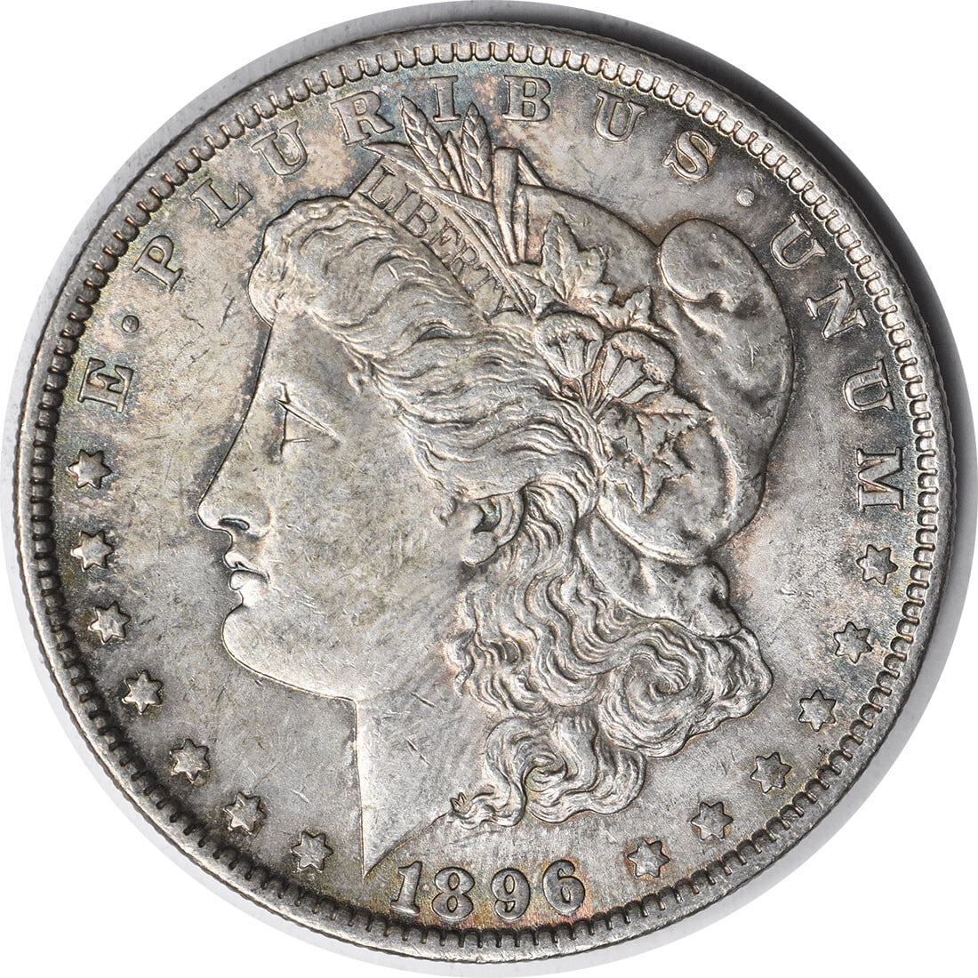 Choice BU 1896 Morgan Dollar Silver Coin Uncirculated Philadelphia Mint: Choice BU 1896 Morgan Dollar Silver Coin Uncirculated Philadelphia Mint This 1896 Morgan Silver Dollar is a choice brilliant uncirculated coin featuring attractive toning. It is composed of silver and