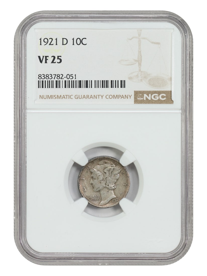 1921 Denver Mercury Dime NGC VF25 Certified Key Date 10C Coin (1 of 4)