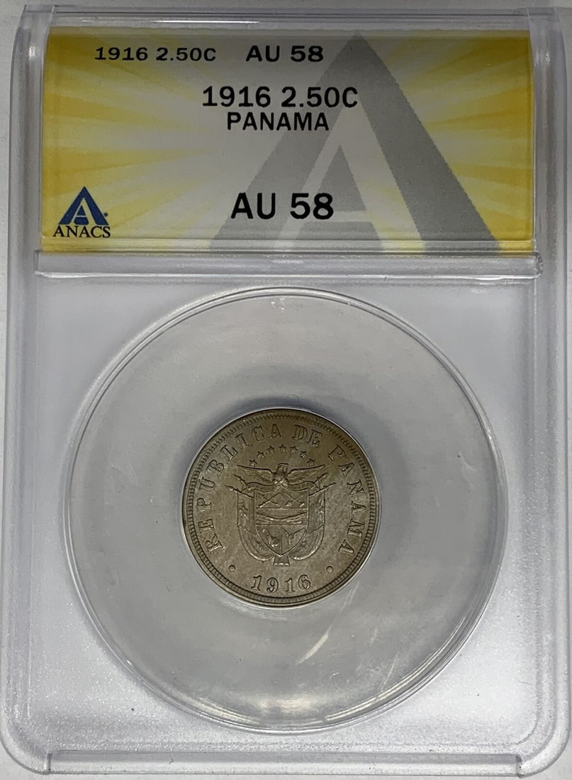 Panama 1916 2 1/2 Centesimos Coin ANACS Graded AU 58 (1 of 2)