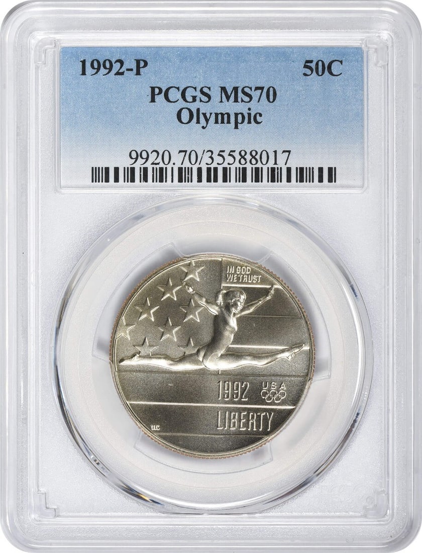 1992-P Olympic Commemorative Half Dollar MS70 Certified PCGS: 1992-P Olympic Commemorative Half Dollar MS70 Certified PCGS This 1992-P Olympic Commemorative Half Dollar is certified by PCGS and graded MS70, indicating its exceptional quality and uncirculated con
