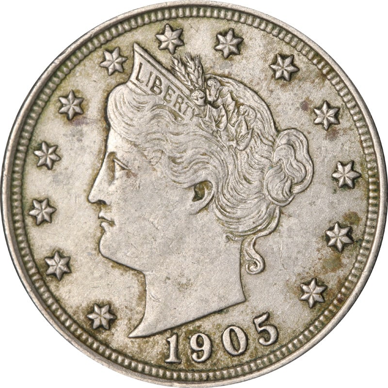 1905 Liberty V Nickel Circulated Classic American Coin: 1905 Liberty V Nickel Circulated Classic American Coin This 1905 Liberty V Nickel features a classic design representing liberty and justice. It is composed of nickel and is in circulated condition, s