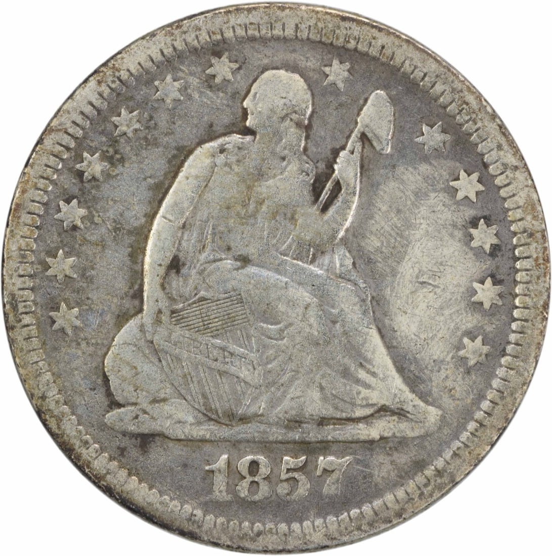 1857 Liberty Seated Silver Quarter 25C VF Uncertified US Coin (1 of 2)