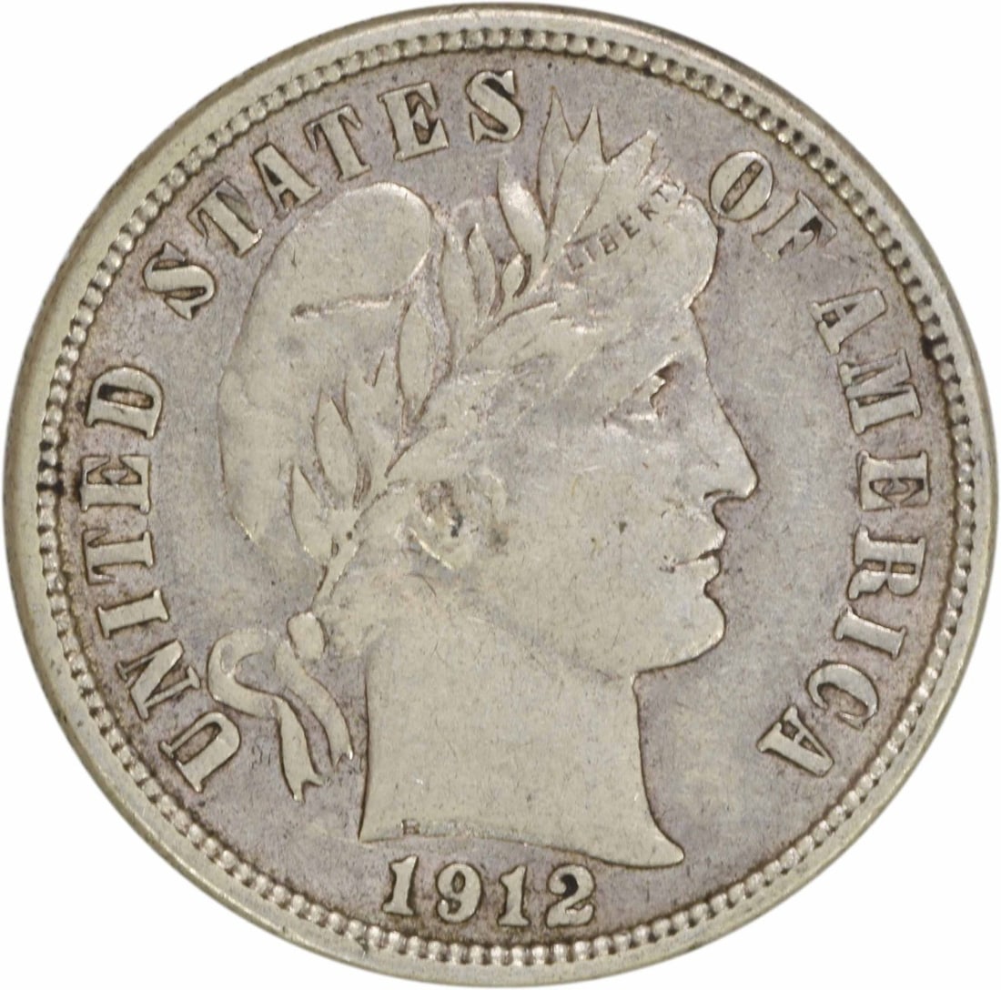 1912-D Barber Dime AU Uncertified 90% Silver 10C: 1912-D Barber Dime AU Uncertified 90% Silver 10C This 1912-D Barber Silver Dime is a remarkable piece of American numismatic history. Struck at the Denver Mint, this coin features the iconic Barber de