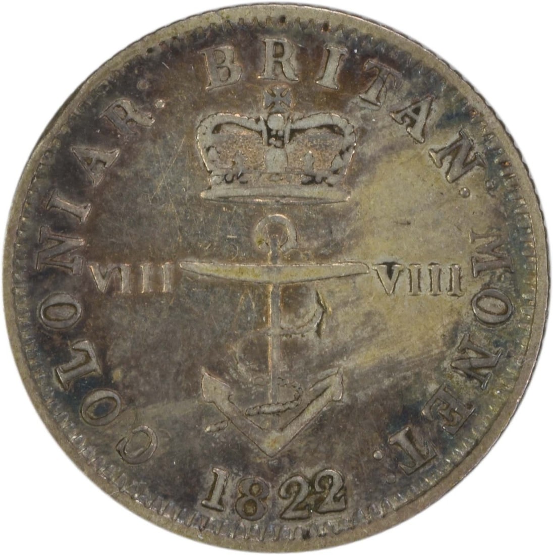 1822 Silver 1/8 Dollar British West Indies KM2 EF Uncertified Coin (1 of 2)