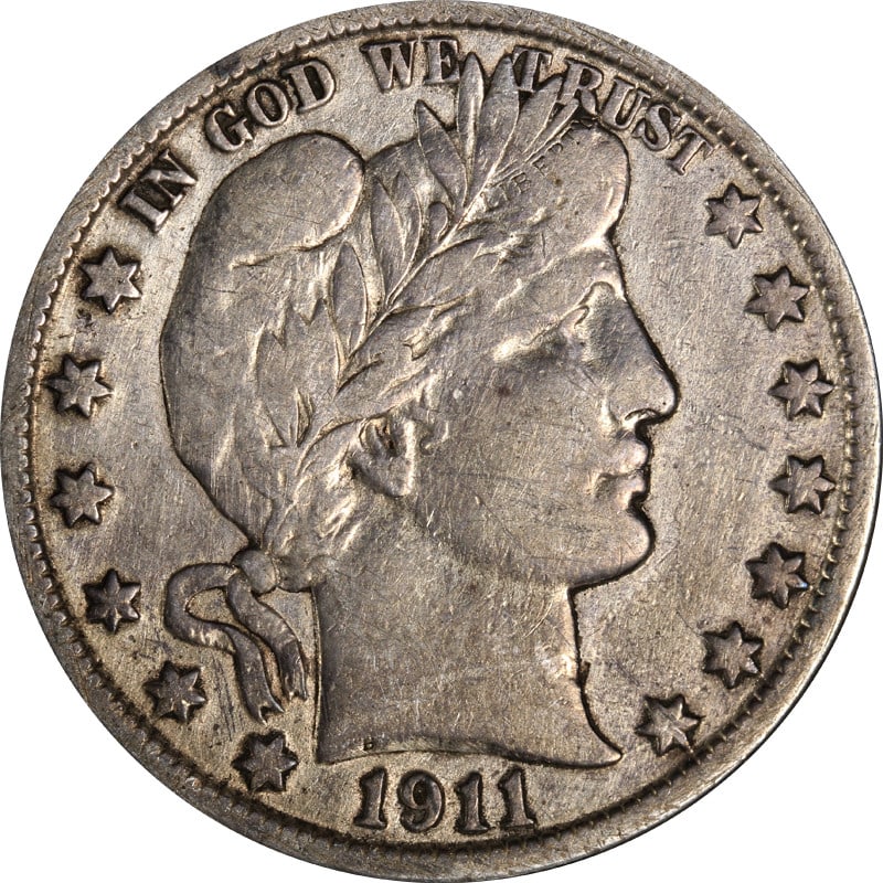 1911 San Francisco Barber Half Dollar Silver Coin United States: 1911 San Francisco Barber Half Dollar Silver Coin United States This 1911-S Barber Half Dollar is a circulated silver coin minted in the United States. It features a fineness of 0.9 and originates fro