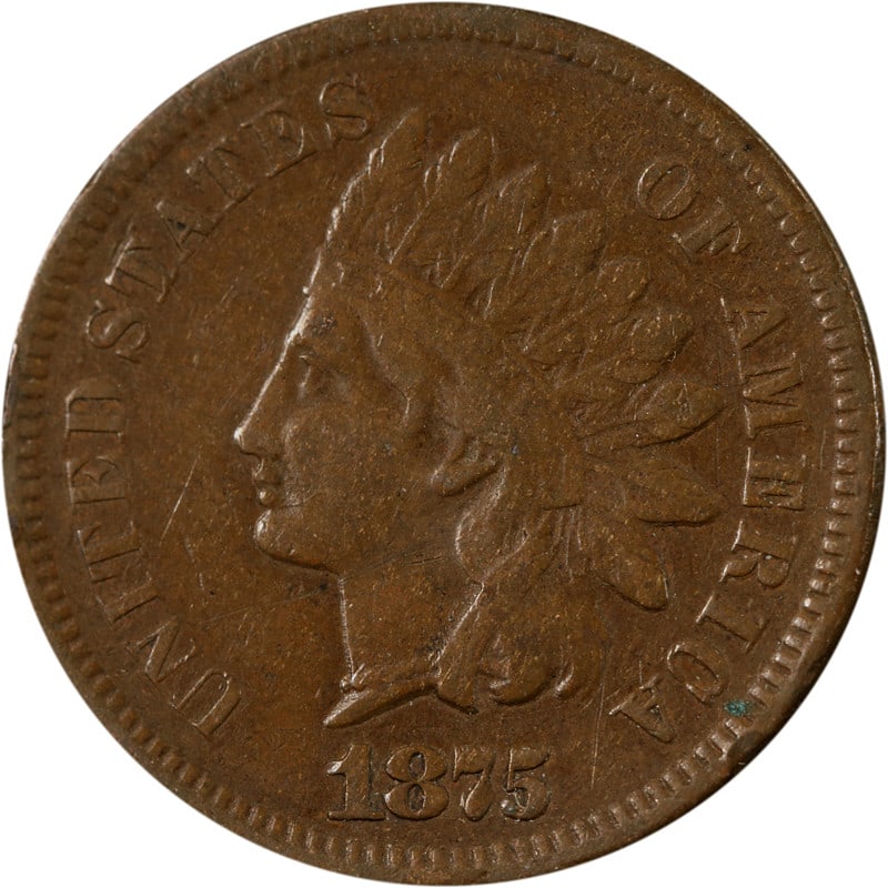 1875 Copper Indian Head Cent United States Circulated Vintage Coin: 1875 Copper Indian Head Cent United States Circulated Vintage Coin This 1875 Indian Cent is a circulated coin from the United States, composed of copper. It is pre-owned and uncertified, making it a c