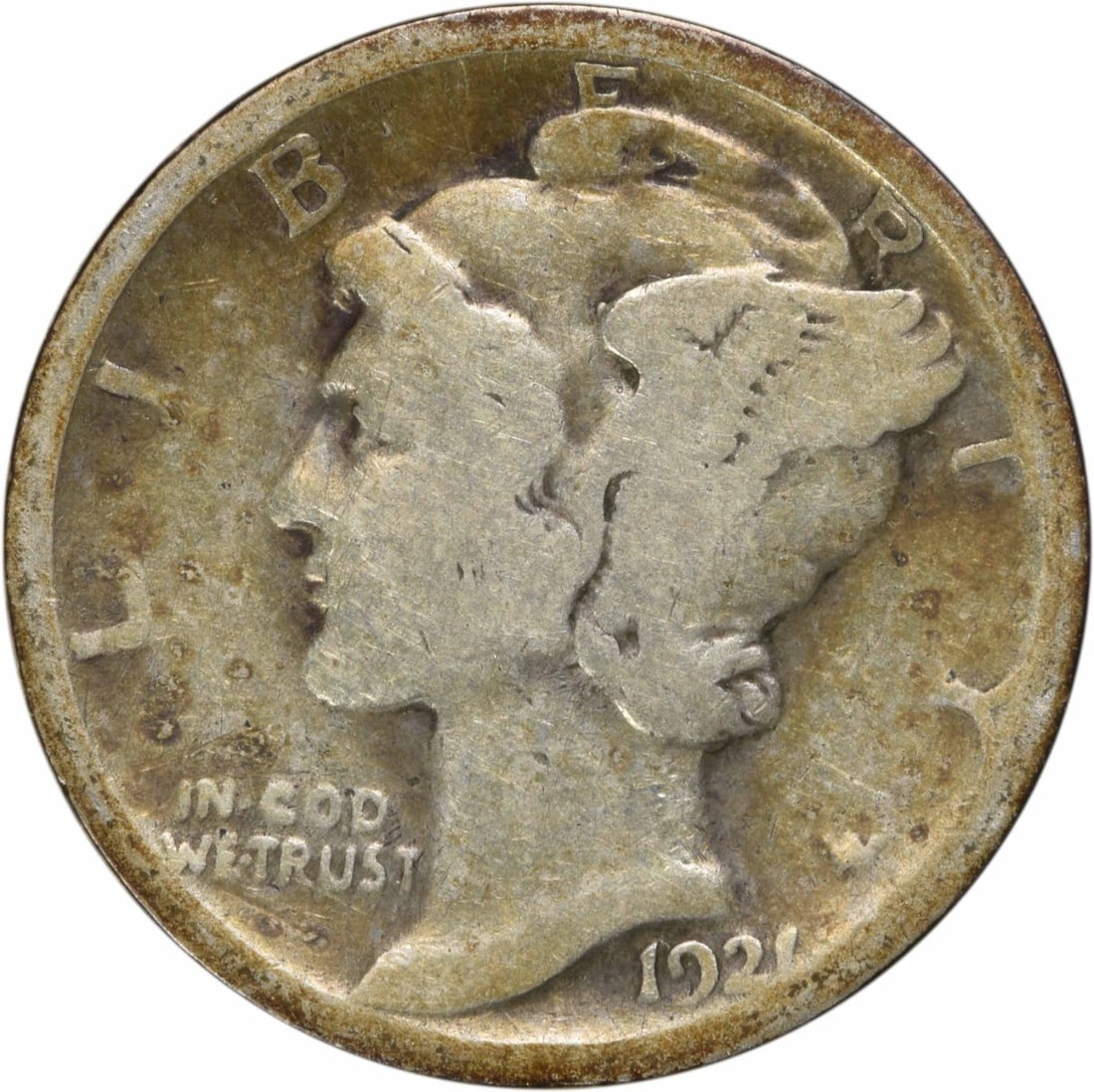 1921 Mercury Dime 10C Philadelphia Mint Uncertified Silver Coin: 1921 Mercury Dime 10C Philadelphia Mint Uncertified Silver Coin This 1921 Mercury Silver Dime, minted in Philadelphia, features a striking design by Adolph Alexander Weinman. It is composed of 90% sil