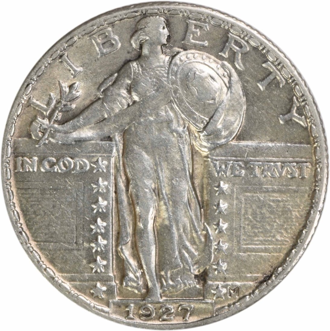 1927 Standing Liberty Quarter AU Uncertified 90% Silver Coin: 1927 Standing Liberty Quarter AU Uncertified 90% Silver Coin This 1927 Standing Liberty Silver Quarter is a remarkable piece of numismatic history, showcasing the artistry of designer Hermon A. Mac Ne