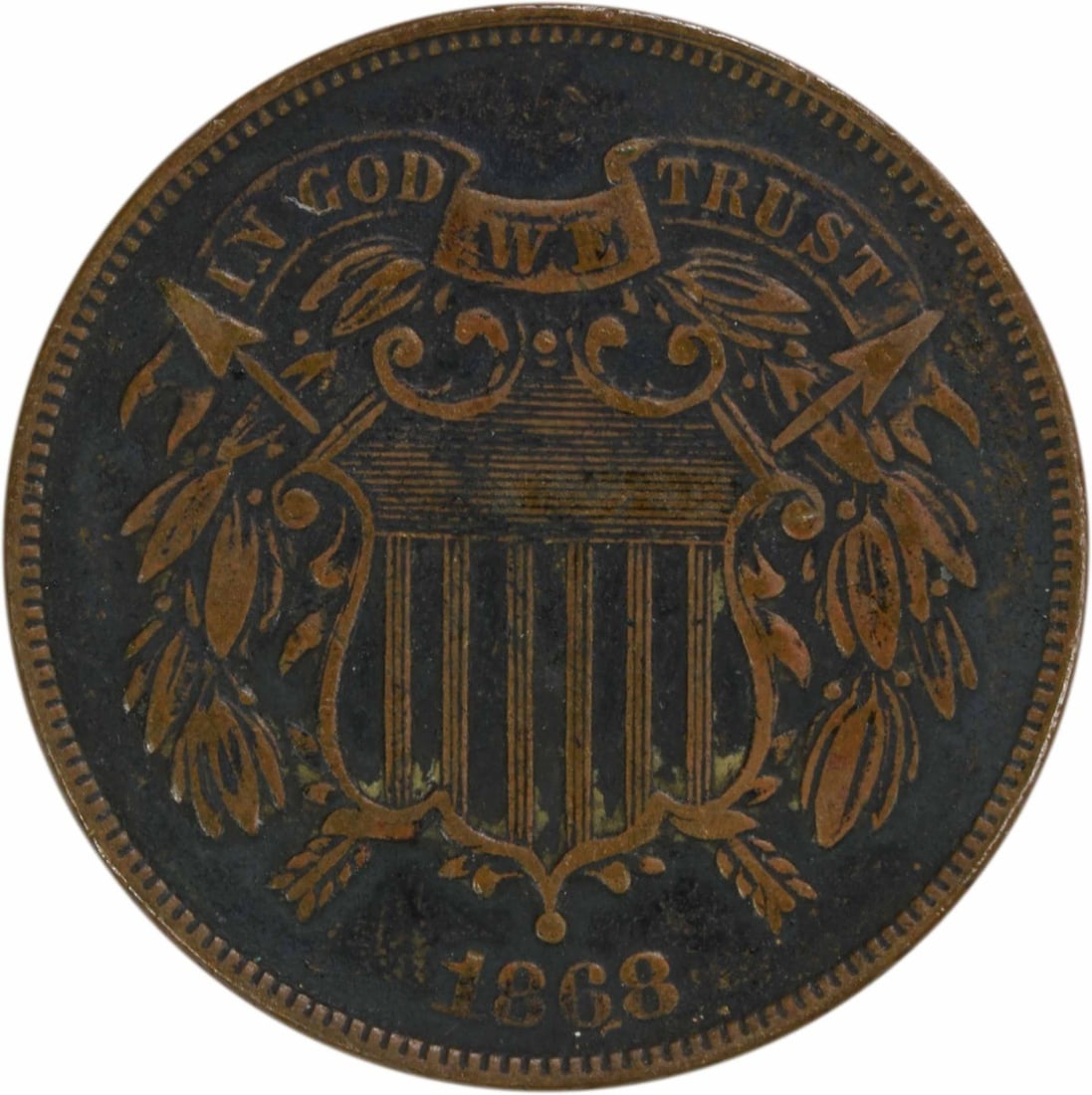 1868 Two Cent Piece Bronze VF Circulated Philadelphia Mint (1 of 2)