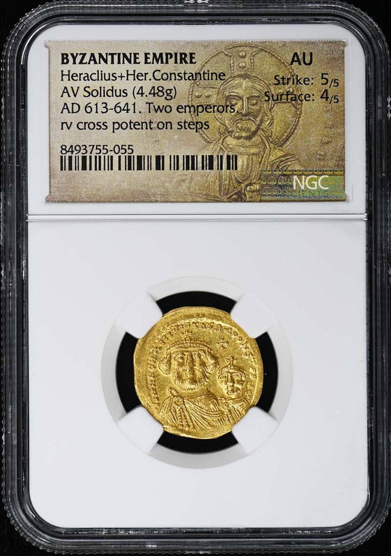 NGC AU Gold Solidus Coin of Heraclius and Constantine (1 of 4)