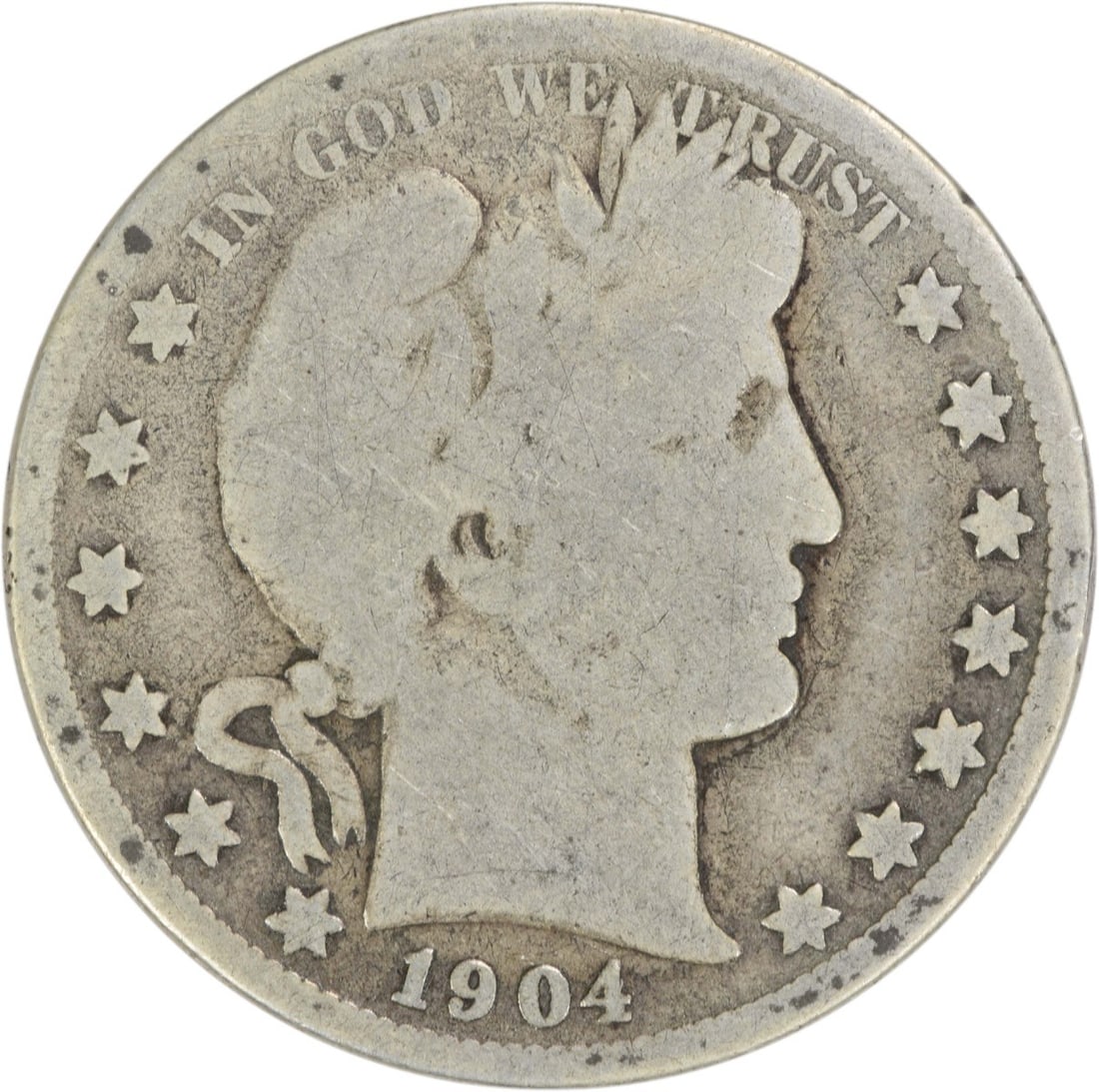 1904 San Francisco Barber Half Dollar 90 Percent Silver Uncertified Coin: 1904 San Francisco Barber Half Dollar 90 Percent Silver Uncertified Coin This is a 1904-S Barber Half Dollar from the United States, featuring a composition of 90% silver and 10% copper. Designed by C