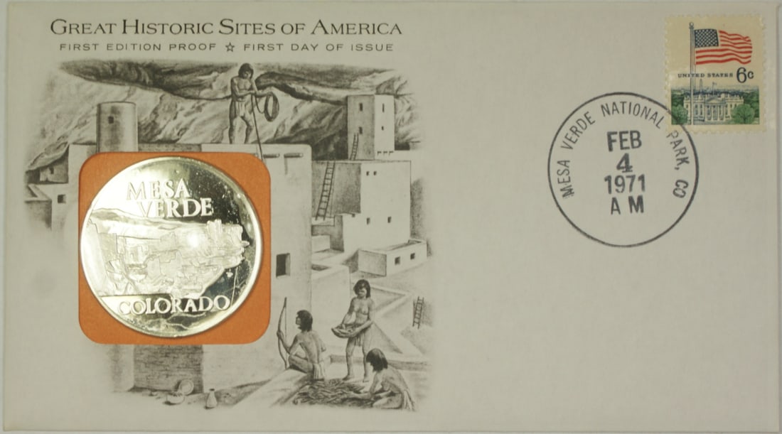 Sterling Silver Proof Mesa Verde Medal by Franklin Mint in First Day Cover 1971 (1 of 3)