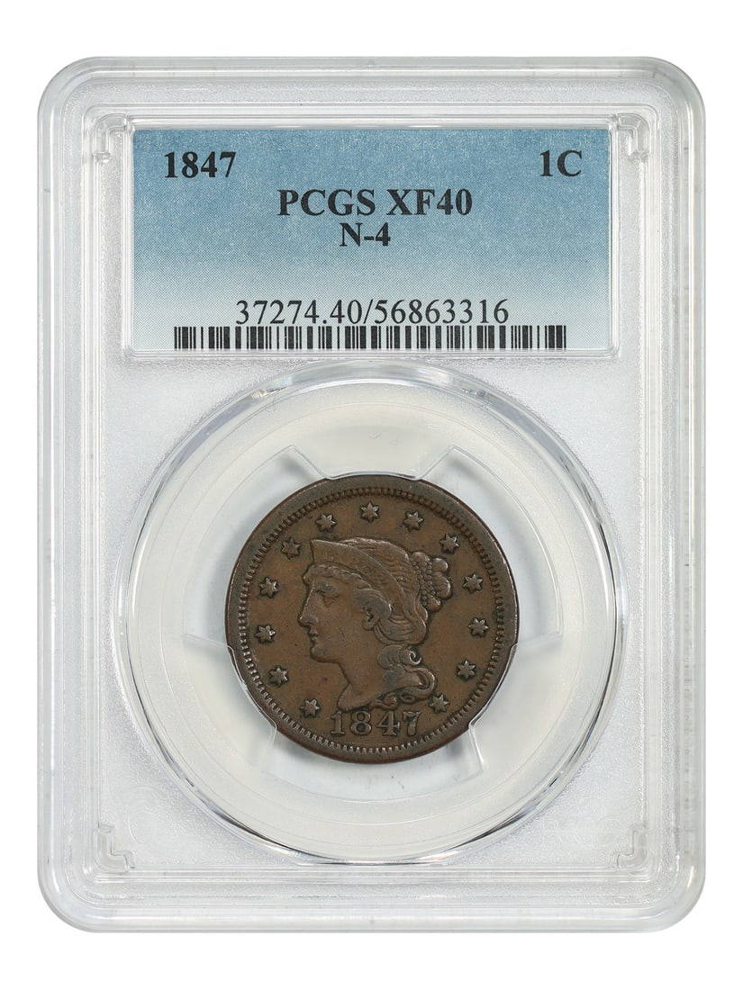 PCGS XF40 1847 Braided Hair One Cent Newcomb-4 Variety (1 of 4)
