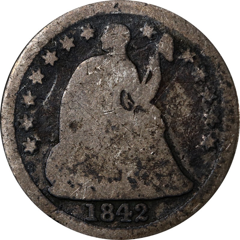 1842 New Orleans Mint Silver Seated Liberty Half Dime Coin: 1842 New Orleans Mint Silver Seated Liberty Half Dime Coin This is an 1842-O Seated Liberty Half Dime from the United States. The coin is composed of silver with a fineness of 0.9 and was minted in Ne
