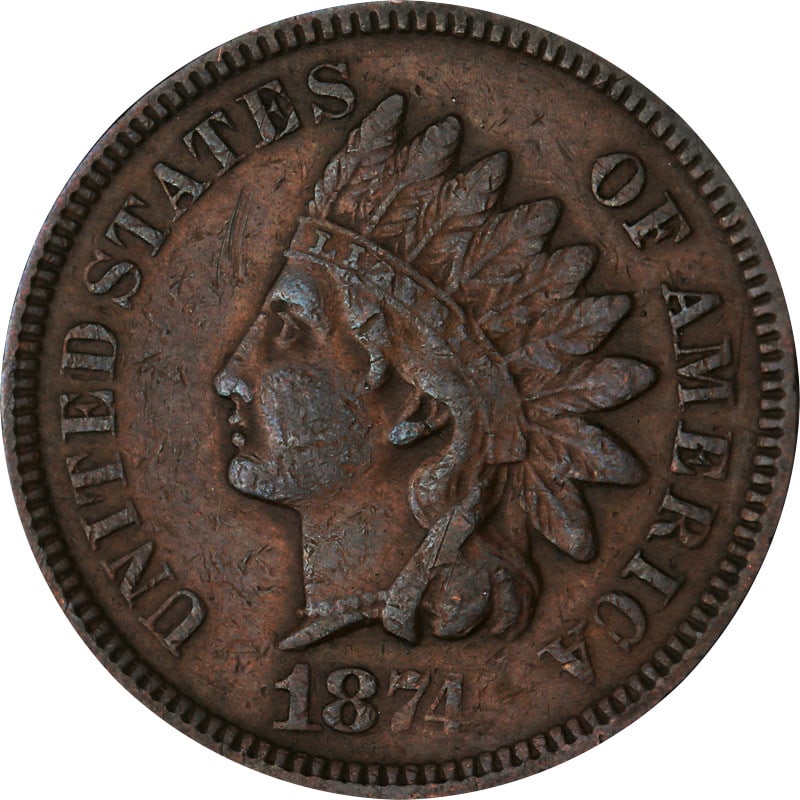Copper United States 1874 Indian Head Cent Circulated Coin: Copper United States 1874 Indian Head Cent Circulated Coin This is an 1874 Indian Cent from the United States, composed of copper. The coin is circulated and is in pre-owned condition. It is not certi