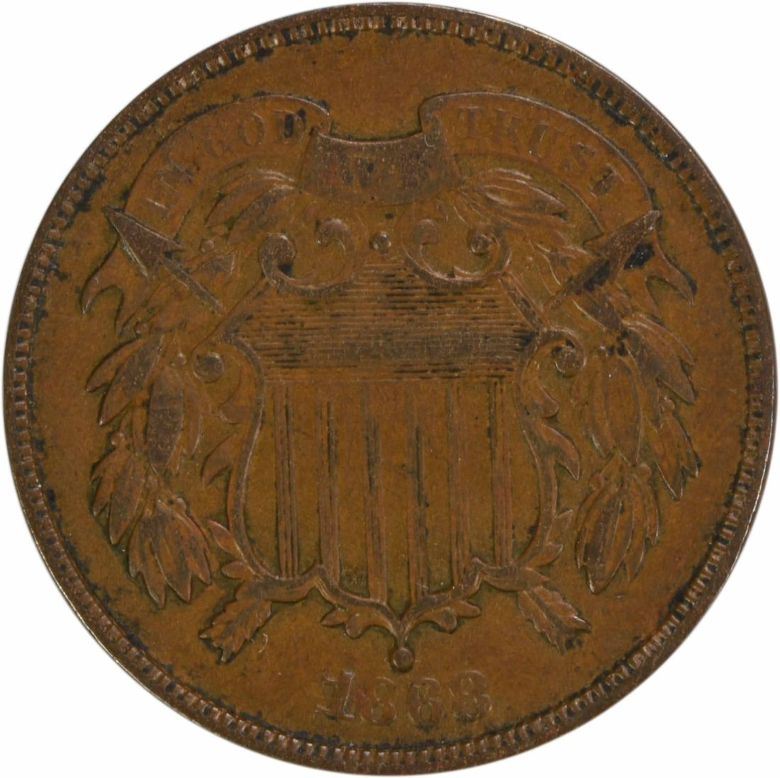 1868 Two Cent Piece Bronze VF Circulated Philadelphia Mint (1 of 2)